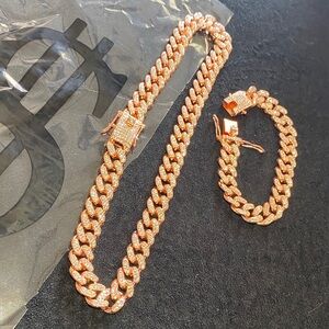 Rose Gold Chain Necklace and Bracelet Set